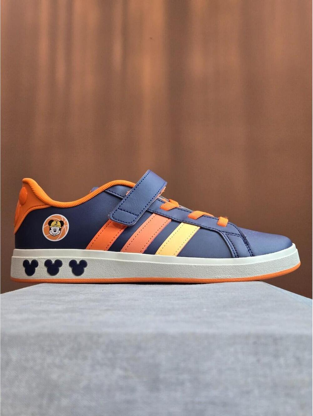 adidas X DISNEY Grand Court Mickey Mouse EL K Navy Orange JS2345 Size 7Y / 8W